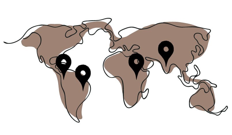 Immagine luogo di provenienza caffè Super Bar: Uganda, India, Brasile.