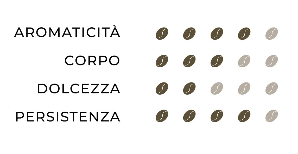 Profilo sensoriale Messico: Aromaticità=4, Corpo=3, Dolcezza=2, Persistenza=4